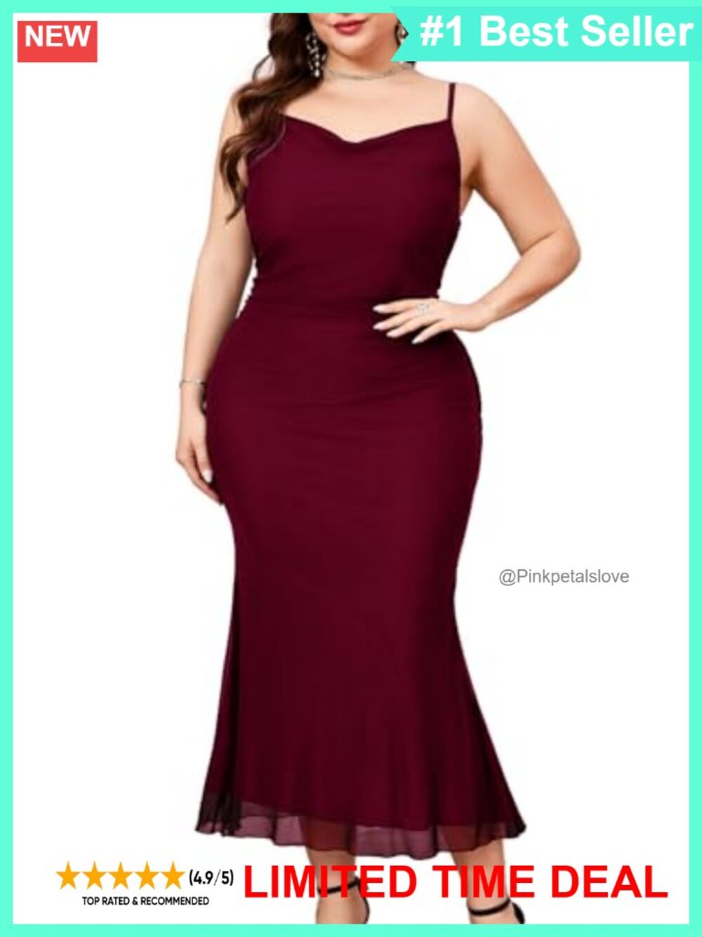 Plus Size Mesh Mermaid Dress Ruched Spaghetti Strap Fitted Sleeveless Cami